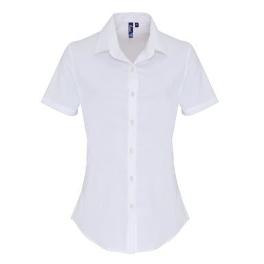 Premier Womens/Ladies Stretch Fit Poplin Short Sleeve Blouse (White)