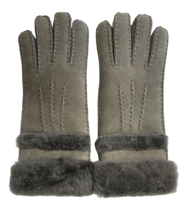Guantes de piel de oveja auténtica gris para mujer con puños enrollables