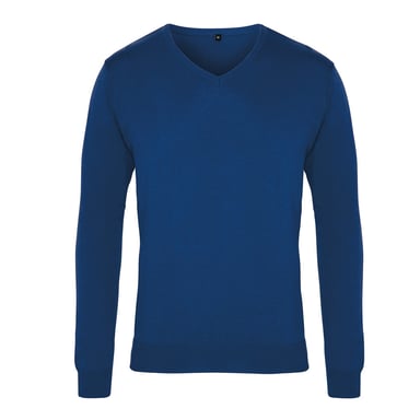 Premier Mens Knitted Cotton Acrylic V Neck Sweatshirt (Royal Blue)