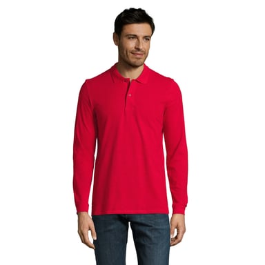SOLS Mens Perfect Plain Pique Long-Sleeved Polo Shirt (Red)