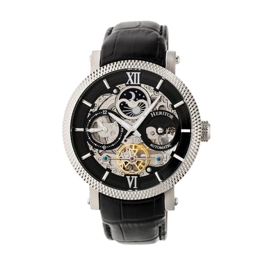 Reloj automático Heritor Aries con correa de cuero y esqueleto