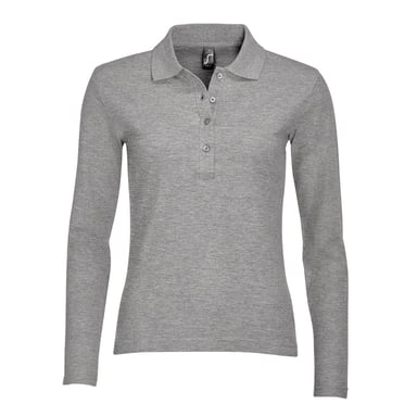 SOLS Womens/Ladies Podium Long Sleeve Pique Cotton Polo Shirt (Grey Marl)