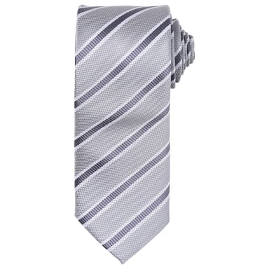 Premier Mens Stripe Waffle Tie (Silver/Dark Grey)