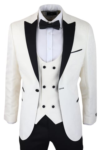 Blazer de esmoquin beige para hombre, chaleco con brocado de satén marfil y cachemir