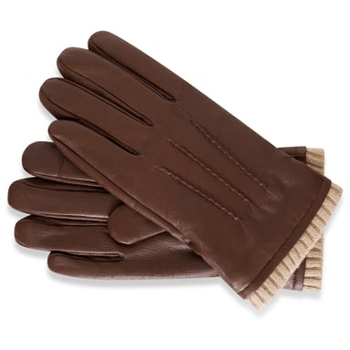 Barneys Originals Brown Goat Leather Glove with Cream Knit Cuff