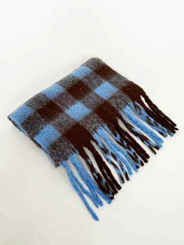 Chunky Scarf in Brown and Blue Check