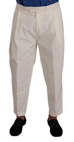 Pantalones de vestir de algodón blanco elástico de Dolce & Gabbana con detalles de logo