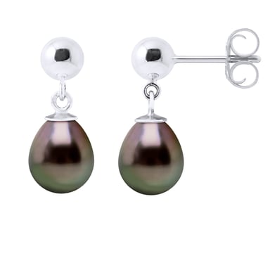 Earrings of Silver 925 and Real Cultured Tahiti Pearls Pear 8-9 mm
