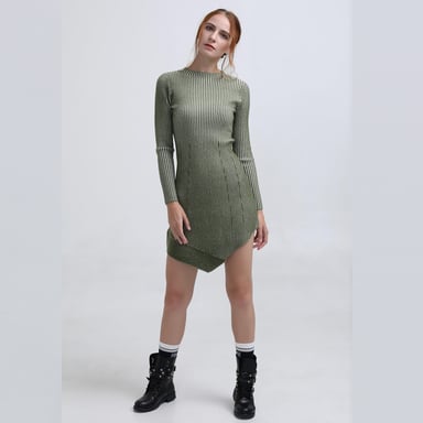 Asymmetrical short dress in ribbed knit