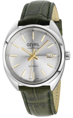 Gevril Five Points 48702A Reloj de cuero con esfera plateada para hombre