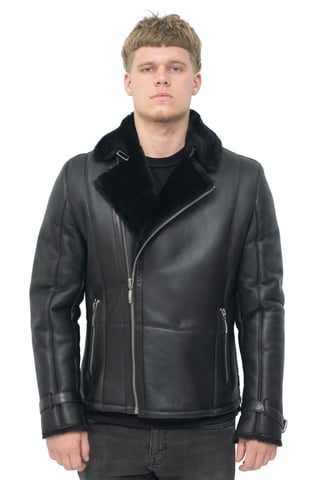 Chaqueta de motociclista de piel de oveja con doble botonadura para hombre - Manila