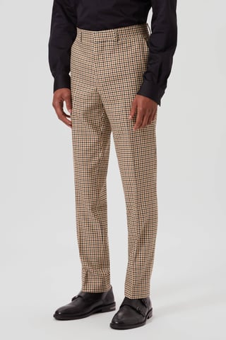 Blythe Slim Fit Beige Check Trousers