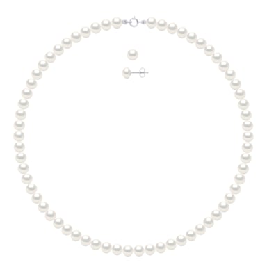 Set being composed of : Necklace of Real Cultured Freshwater Pearls Semi Round 6-7 mm