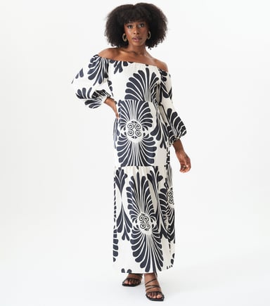 Vestido Maxi de Mono con Estampado Bardot
