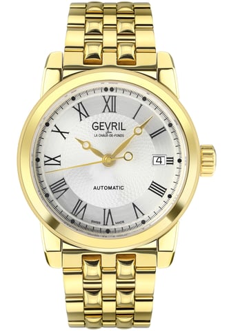 Gevril Madison 2575 Movimiento automático suizo Sellita SW200 Reloj de acero inoxidable de oro amarillo con fecha de edición limitada