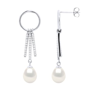 Hanging Earrings Round and Strips mounted with Cubic Zirconia