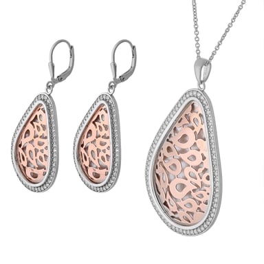 Orphelia Women's 925 Sterling Silver Set: Chain-Pendant + Earrings - Silver/Rose SET-068