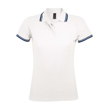 SOLS Womens/Ladies Pasadena Polo Shirt (White/Navy)