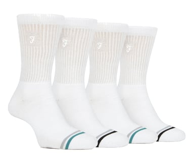 Calcetines Deportivos de Bambú para Hombre en Blanco y Negro | Farah | 4 Pack | Calcetines Deportivos Aptos para Diabéticos con Puntera Lisa y Parte Superior Holgada | Calcetines de Tenis Gimnasio Running - Blanco