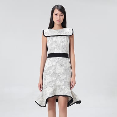Tailored brocade dress with contrasting braids