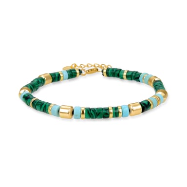 Pulsera Luxenter  de Plata de Ley 925 con Malaquita acabada en oro amarillo de 18K - Ihun