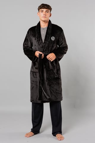 Black Plush Shawl Collar Dressing Gown