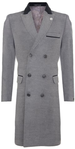 Abrigo de lana Crombie gris cruzado de 3/4 de largo para hombre Peaky Blinders