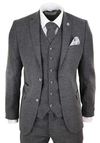 Traje retro vintage de tweed de lana gris de 3 piezas para hombre