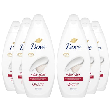 Dove Velvet Glow Body Wash 0% Sulfate SLES for Softer & Smoother Skin, 6x225ml