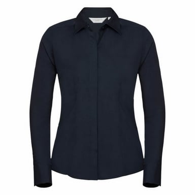 Russell Collection Ladies/Womens Long Sleeve Poly-Cotton Easy Care Fitted Poplin Shirt (French Navy)