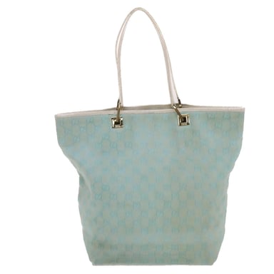 GUCCI GG Canvas Tote Bag Light Blue White Auth 50181