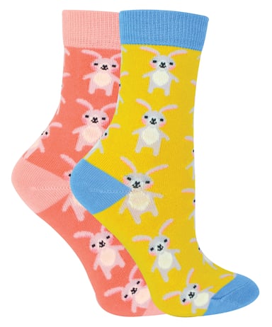 Miss Sparrow - Pack de 2 Calcetines de Bambú con Dibujos de Animales para Niñas - Conejos