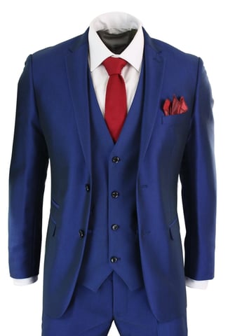 Traje Clásico Brillante Azul Real de Tres Piezas para Hombre