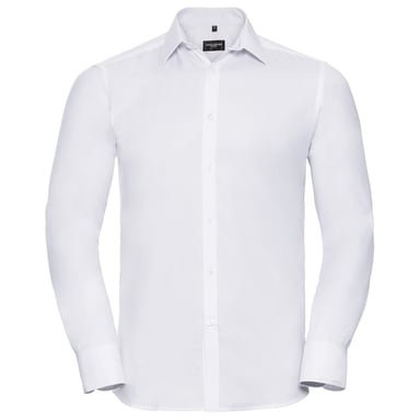 Russell Collection Mens Herringbone Long-Sleeved Formal Shirt (White)