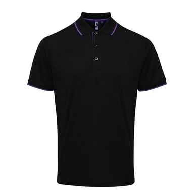 Premier Mens Coolchecker Contrast Pique Polo Shirt (Black/Purple)