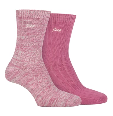 Womens Walking Boot Socks | Jeep | 2 Pack Calcetines Running Poliéster Alto Rendimiento - Cerise / Cream
