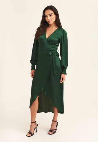 Vestido midi cruzado de satén verde