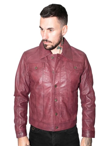 Chaqueta de cuero estilo camionero retro para hombre - Constantine