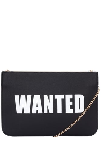 "Wanted" Slogan Chain Strap Clutch Bag
