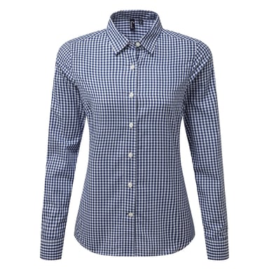 Premier Womens/Ladies Maxton Check Long Sleeve Shirt (Navy/White)