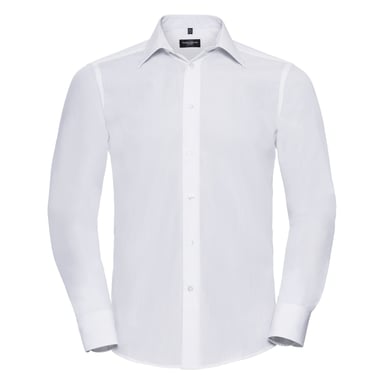 Russell Collection Mens Long Sleeve Poly-Cotton Easy Care Tailored Poplin Shirt (White)