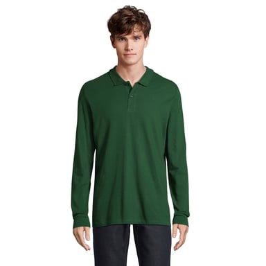 SOLS Mens Perfect Plain Pique Long-Sleeved Polo Shirt (Bottle Green)