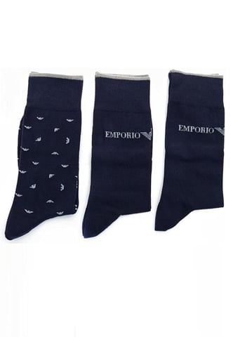 Emporio Armani Set de Regalo de 3 Pares de Calcetines para Hombre en Azul Marino