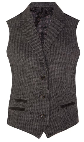 Chaleco de tweed gris con diseño de espiga de los años 20 para mujer