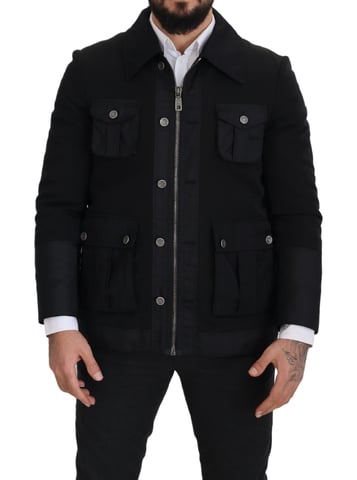 Chaqueta de Hombre de Lana Negra con Cuello y Cierre Completo Dolce & Gabbana