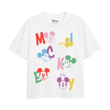 Disney Girls Mickey Mouse Letter T-Shirt (White)