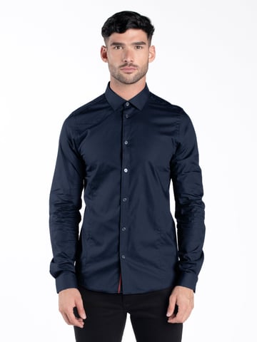 Luke 1977 Men's The Butchers Pencil Slim Fit Smart Shirt in Navy