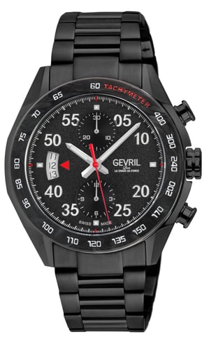 Gevril Ascari Chronograph Caja de acero inoxidable 316L, esfera negra, pulsera IPBK de acero inoxidable 316L