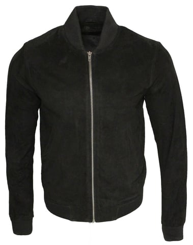 Chaqueta bomber de piel de ante suave de estilo universitario