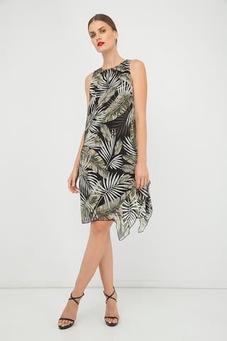 Vestido de gasa estampado sin mangas con detalle de volantes